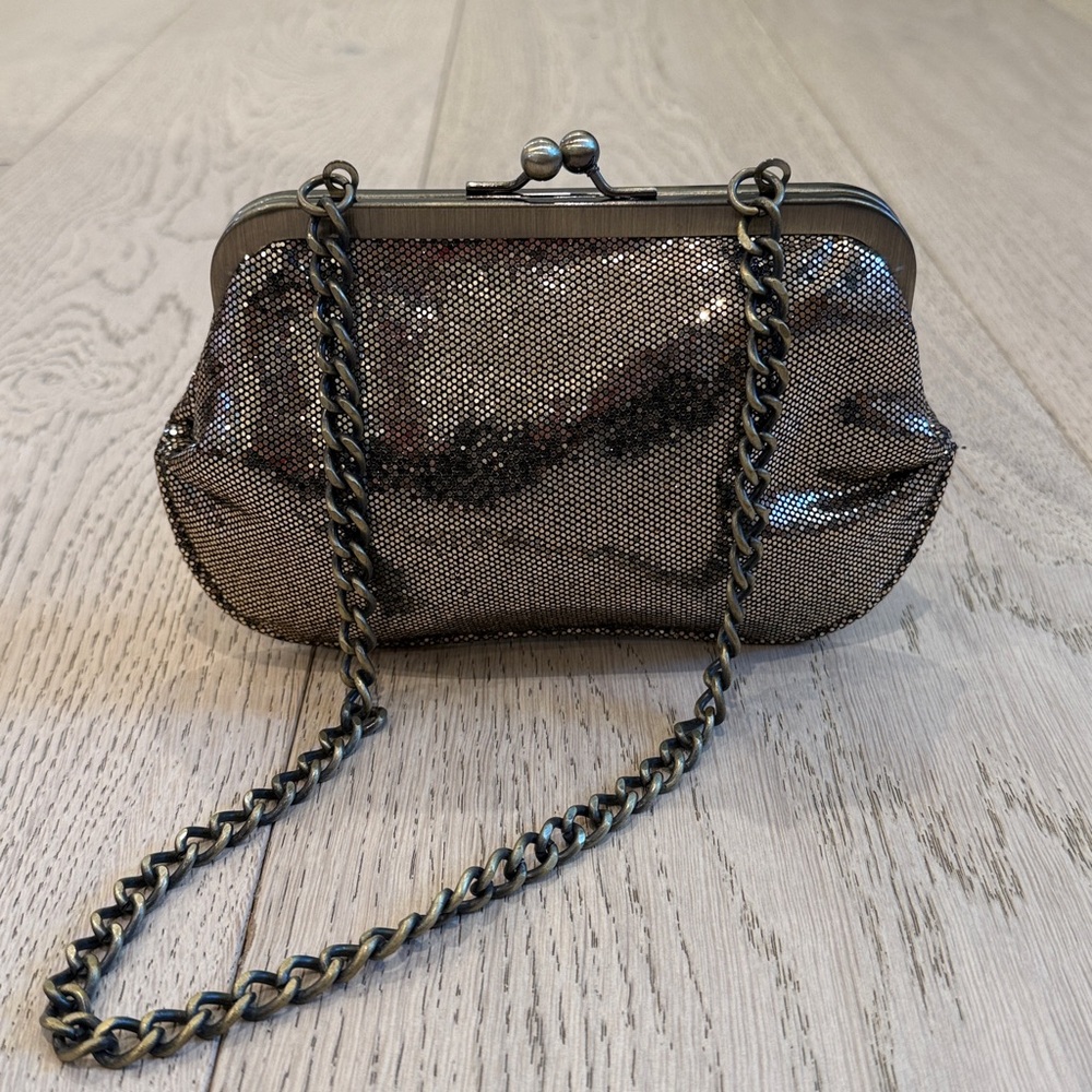Express Gold-Bronze Mesh Evening Clutch with Shoulder Chain Strap